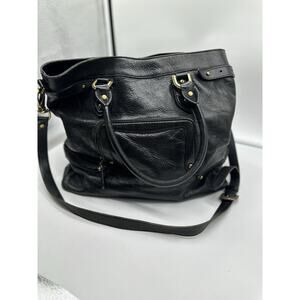 Cole Haan Pebbled Black‎ Leather Large Tote Top Handle Shoulder Bag Satchel